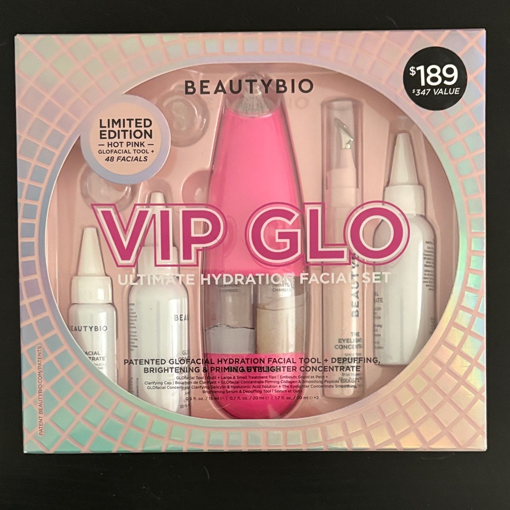BeautyBio VIP Glo Hydration Facial Set - Hot Pink NIB NWT